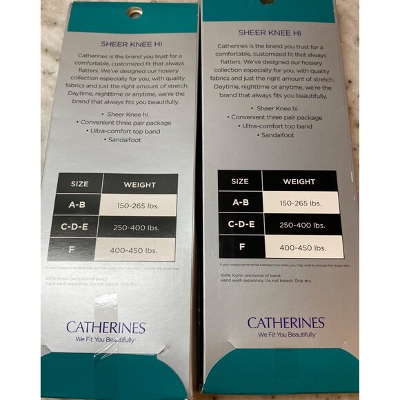 LOT OF 2 Catherines Sheer Knee Hi High Sock 3 Pack Nylon Stocking Size C-D-E - Picture 4 of 4